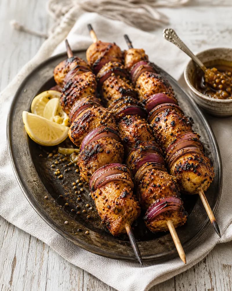 Indian BBQ Achari Chicken Skewers