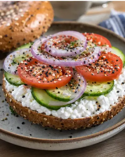 Cottage Cheese + Cucumber Bagel