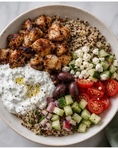 Greek Chicken Souvlaki Bowl