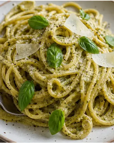 Egg + Pesto Pasta (Carbonara-Style)