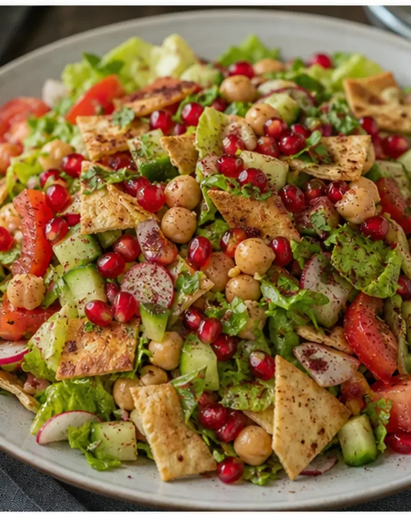 Fattoush with Crisp Pita + Chickpeas