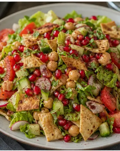 Fattoush with Crisp Pita + Chickpeas