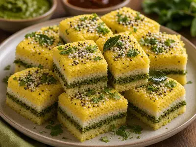 Sandwich Dhokla (Tri-Layer Steamed)