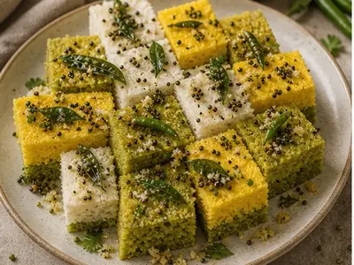 Layered Khaman Dhokla (Tri-Colour, Steamed)