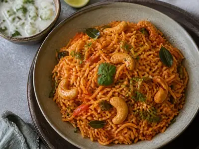 Tameta Bhaat (Tomato Rice with Cashews)