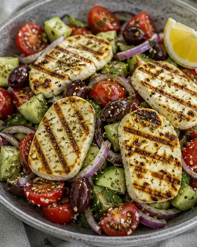 Grilled Halloumi Greek Salad