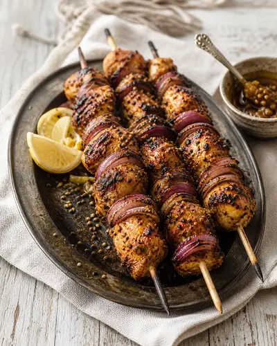 Indian BBQ Achari Chicken Skewers