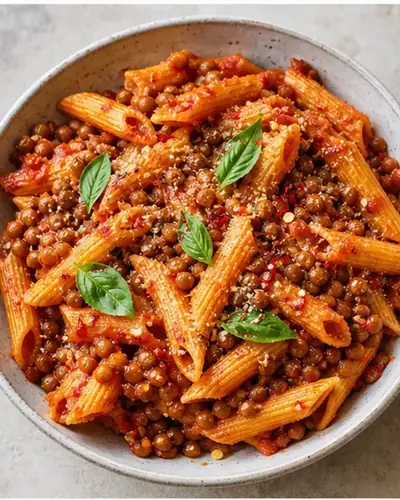 Penne Arrabiata with Lentils