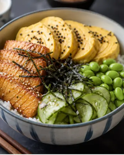 Japanese Breakfast Bowl (Tamago + Salmon-Style Tofu)