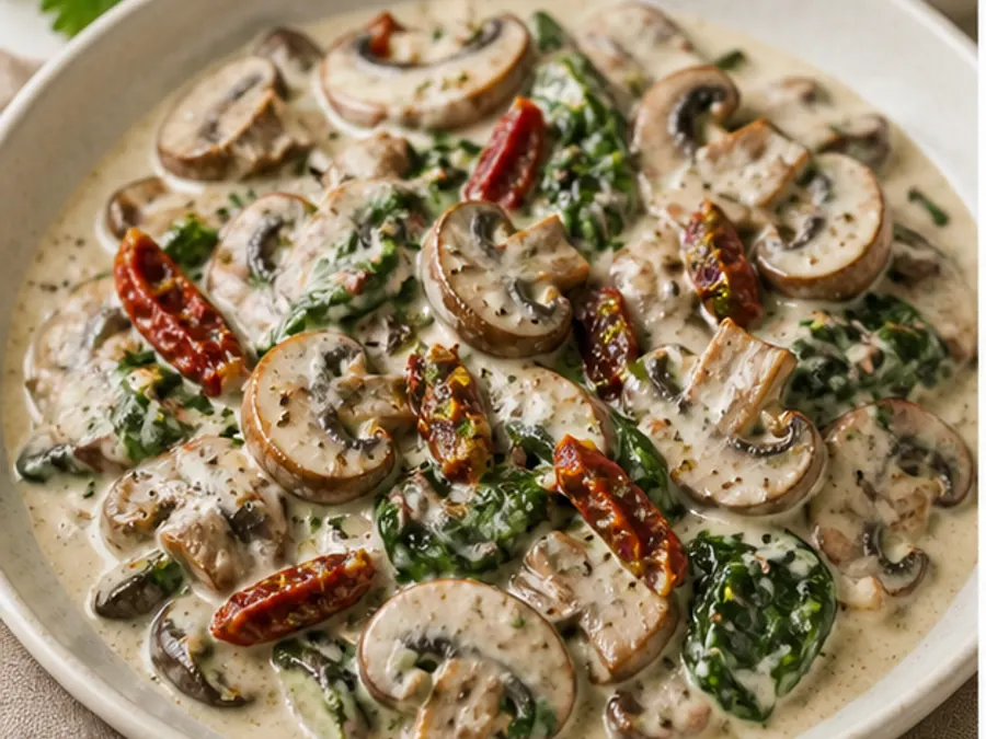 Keto Creamy Tuscan Mushrooms