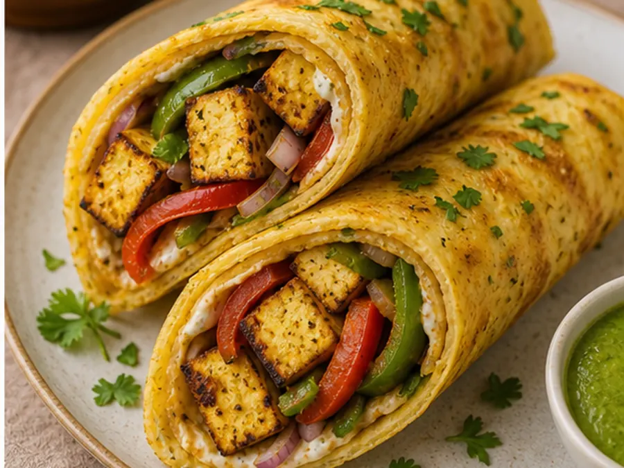 Keto Egg-Wrap Paneer Kathi Roll