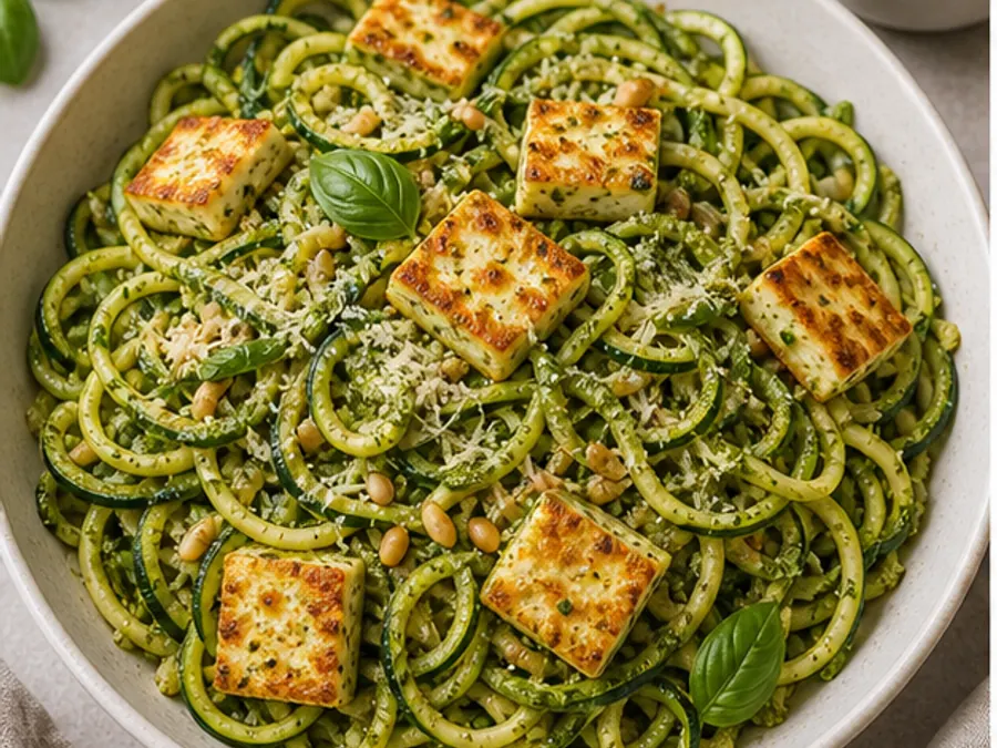 Keto Pesto Zoodles with Paneer