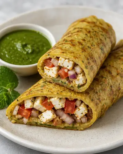 Moong Cheela + Paneer Roll