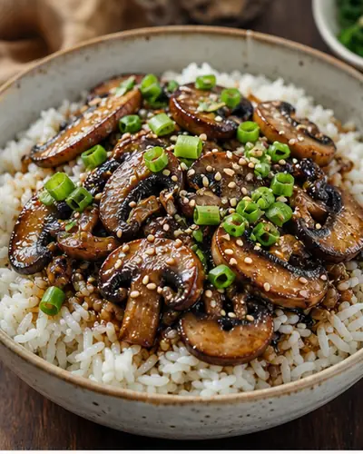 Garlic Mushroom Rice Bowl